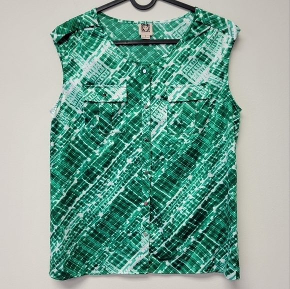 Anne Klein Blouse Green White S - Picture 6 of 6